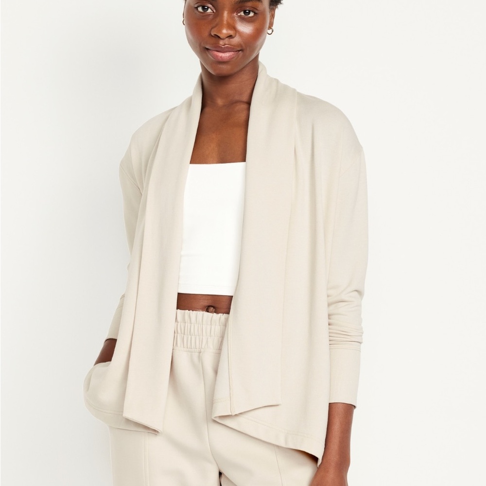 Old Navy Women's Cream Open-Front French Terry Cardigan